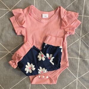 Pink Ruffled Baby Onesie with Floral Pants